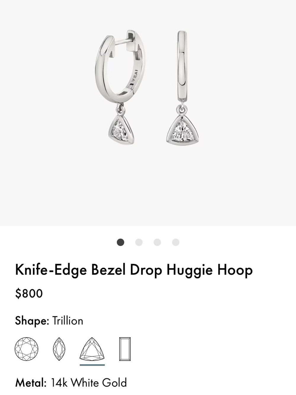 Knife-Edge Bezel Drop Huggie Hoop Earrings in White